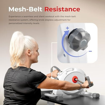 Sunny Health & Fitness Smart Mini Cycle, Under Desk Pedal Arm/Leg Exerciser | Dual Function, Low-Impact Cycle Workout, Rehab/Recovery, Space-Saving Design, Mesh-Belt Resistance, SunnyFit App Connectivity