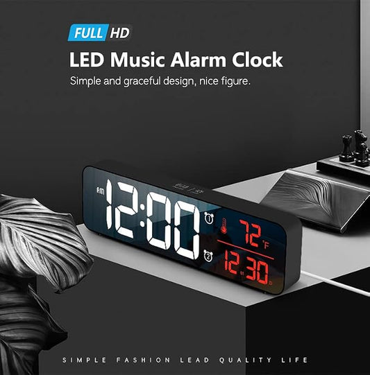 Abovsare Digital Clock for Bedroom, Clocks for Living Room Decor, Desk Table Clock, Alarm Clock Large Display with Date Week Temperature, Automatic Brightness Dimmer, Smart Cool Modern (Red)