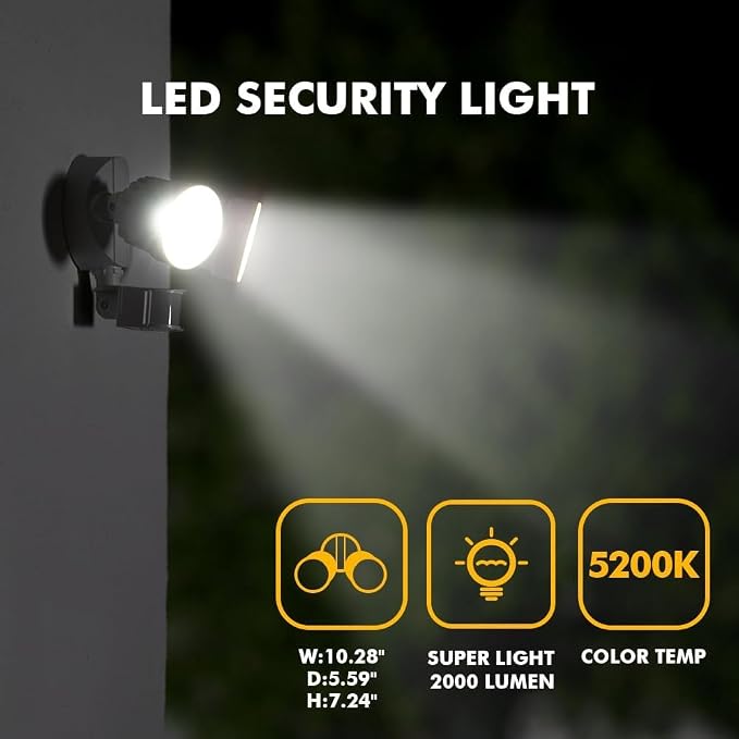 LUTEC P6221W-PIR24 2000 Lumen 18 Watt 26 LED Motion Activated Integrated Dual-Head Flood Light Outdoor, IP54 Waterproof Exterior Security Floodlight for Patio, Garden, Yard, Warehouse White，2 Pack