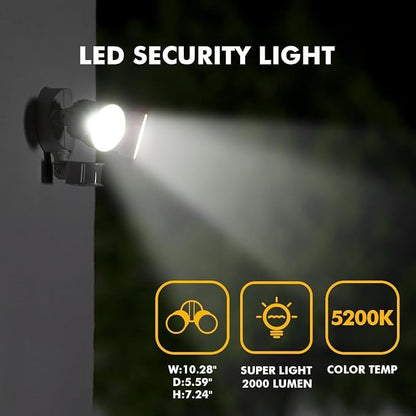 LUTEC P6221W-PIR24 2000 Lumen 18 Watt 26 LED Motion Activated Integrated Dual-Head Flood Light Outdoor, IP54 Waterproof Exterior Security Floodlight for Patio, Garden, Yard, Warehouse White，2 Pack