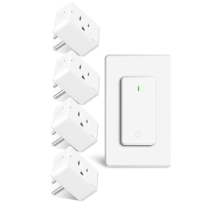Remote Switch Outlet, GreenCyle 4 Outlet Plug with Remote, Wireless On/Off Light Switch Wall Mounted, 15A/1500W, TUV Listed, No Wiring Needed, 500ft RF Range, for Lamps, Fans, Household Appliances