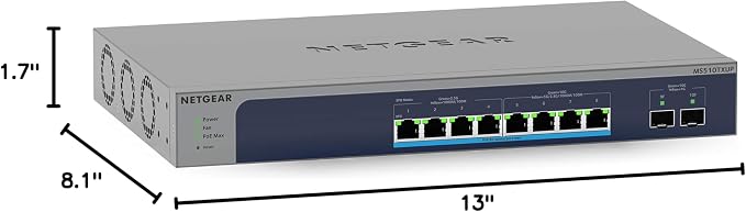 NETGEAR 10-Port 10G Multi-Gig PoE Ethernet Smart Managed Switch (MS510TXUP) | With 4 x 10G Ultra60 PoE++ & 4 x 2.5G Ultra60 PoE++ Ports @ 295W, 2 x 10G SFP+, Insight Cloud Management, Desktop/Rack Mount