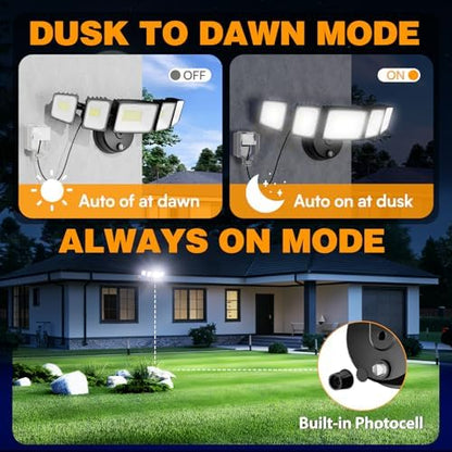 Onforu 150W 15000LM Dusk to Dawn Outdoor Lighting,5 Heads Plug in Flood Lights,6500K Super Bright Automatic Black Outdoor Lighting,IP66 Waterproof Hardwired LED Security Lights for Garage,Yard,Outside