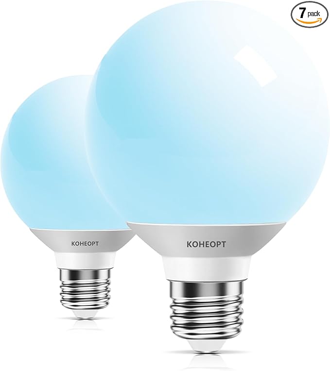 G25 LED Globe Light Bulbs,120V 5W(60W Equivalent), 5000K CRI85+ Daylight Bathroom,E26 Base,Eye-Friendly Vanity Round, Perfect for Vanity Makeup Mirror, Non-Dimmable (2 Pack)