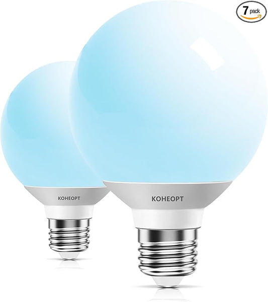 G25 LED Globe Light Bulbs,120V 5W(60W Equivalent), 5000K CRI85+ Daylight Bathroom,E26 Base,Eye-Friendly Vanity Round, Perfect for Vanity Makeup Mirror, Non-Dimmable (2 Pack)