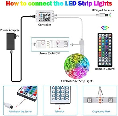 Tenmiro Led Lights for Bedroom, Music Sync LED Rope Lights APP Control with Remote, RGB Led Strip Lights for Room Kitchen Party Home Decoration (65ft)
