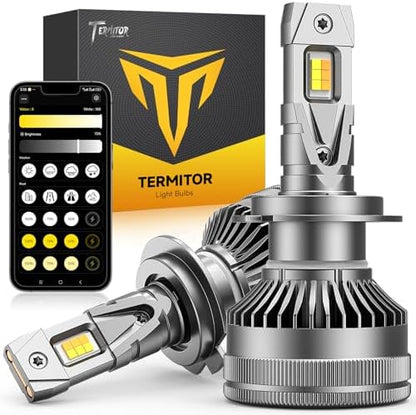 Termitor Smart H7 Light Bulb, 0-75,000LM 1500% Super Brighter, App-Controlled Dimming & Color Temperature, 3000K Yellow to 6500K Cool White for Bluetooth H7 Fog Light, Plug and Play, Pack of 2
