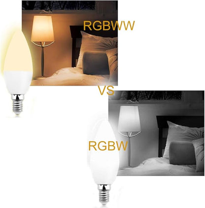 tento Lighting E12 3W 250Lm Candelabra Base, Dimmable Bullet Top Multi-Colored Remote Controlled Chandelier Party Lights LED Bulb, Cool White (4600k - 6500k) (2 Pack)