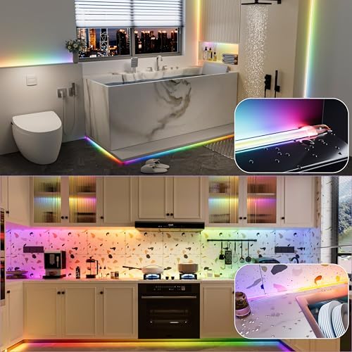 PAUTIX RGB Smart IC COB LED Strip Light IP65 Waterproof Addressable 24ft/7.5m,720LEDs/m UL-Listed 24V Chasing Color Strip Light Color Changing Flexible Tape Light(Without Controller&Adapter)