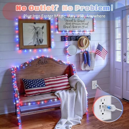 JMEXSUSS 100 LED Red White and Blue Fairy Lights for 4th of July Decor