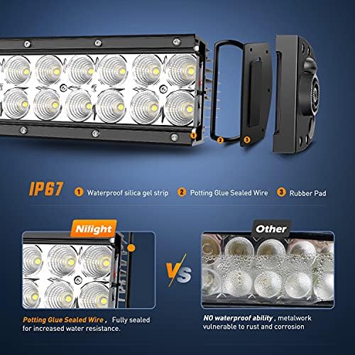 Nilight LED Light Bar 32Inch 180W Spot Flood Combo Led Off Road Lights 12V 5Pin Rocker Switch LED Light Bar Wiring Harness Kit, 2 Years Warranty (ZH079), Clear,White
