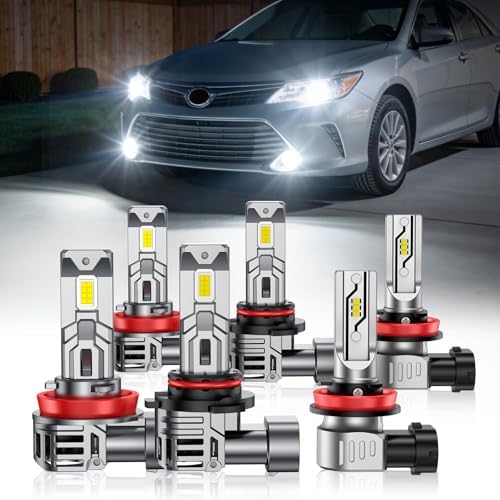SEALIGHT Fit for Toyota Camry 2007-2014 Light Bulbs, High/Low Beam + Fog Light Bulbs Combo, 92000LM 6500K Cool White, -40°F Instant Start, 800% Brighter, Plug and Play, Pack of 6