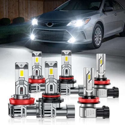 SEALIGHT Fit for Toyota Camry 2007-2014 Light Bulbs, High/Low Beam + Fog Light Bulbs Combo, 92000LM 6500K Cool White, -40°F Instant Start, 800% Brighter, Plug and Play, Pack of 6