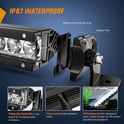 Nilight - NI04-100W 17" 80w LED Work Light Single Row Spot Flood Combo LED Light Bar Driving Lights Offroad Lighting - 2 Style Mounting Brackets,2 years Warranty