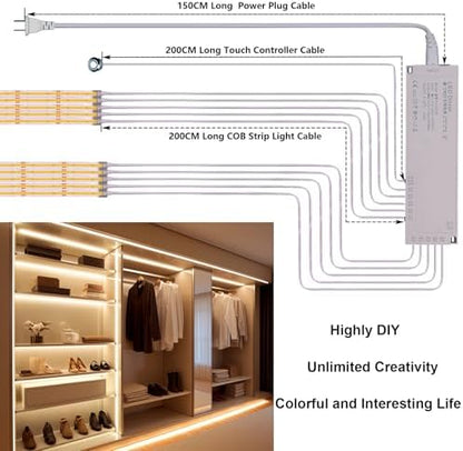 BENLUN 12V COB LED Under Cabinet Strip Lighting Cuttable 32.8ft for Kitchen
