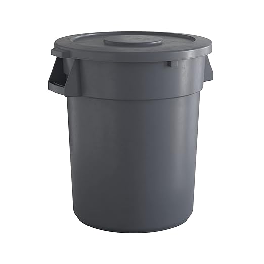 32 Gallon Gray Round Commercial Trash Can with Lid, Heavy-Duty Food Grade NSF Certified, Perfect for Restaurant, Office, School, Garage, Backyard, Workshop, Warehouse