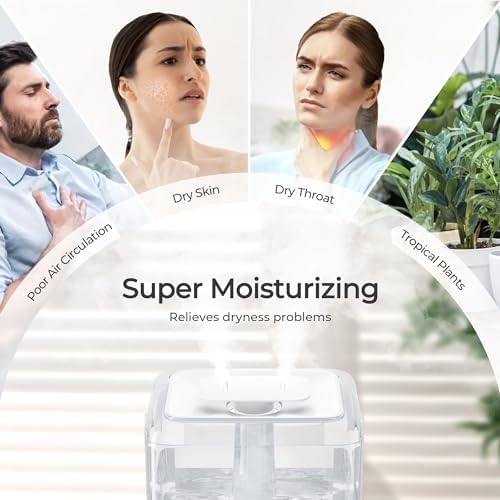 CHIVALZ Humidifiers for Bedroom, 6L Cool Mist Humidifiers for Baby Nursery, 26dB Quiet, 50H Runtime, Top Fill Humidifier for Large Room, Home, Plants, Nightlight, Oil Diffuser 1 Pack White