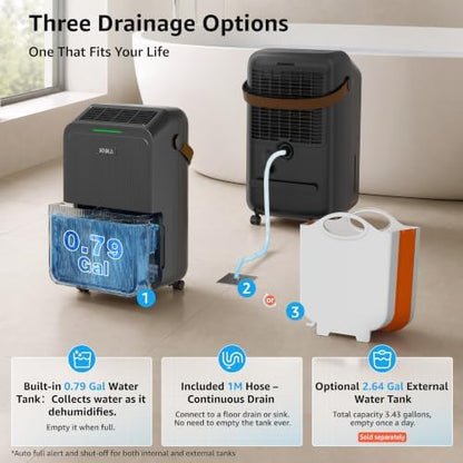 KNKA 2500 Ft² Max 34 Pints Dehumidifier for Basement with Drain Hose, Black