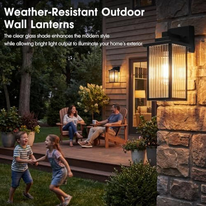 2Pack 15-Inch Dusk to Dawn Outdoor Wall Light, Black All-Metal Frame
