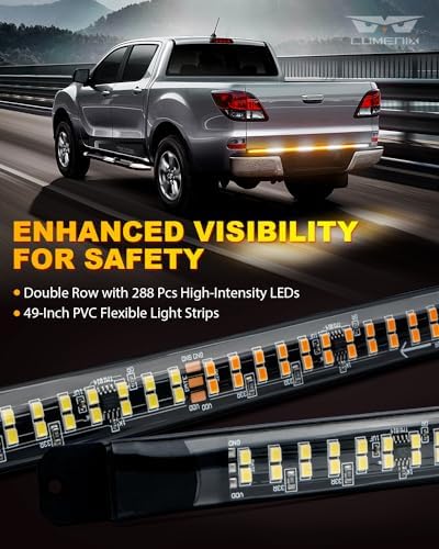 LUMENIX 49" Inch Strobe Light Strips, Back Window | Tailgate White Amber Warning Emergency Flashing Safety Double Row LED Strip Flexible Lights Bar w/Controller for Tow Work Trucks Vehicles SUV - 1PC