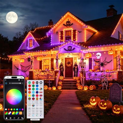 LJLNION Smart Color Changing Halloween Lights, 98.6FT 300 LED RGB String Lights with Remote & App Controlled, Music Sync Multiple Modes, Waterproof Indoor Outdoor Holiday Xmas Tree Party Decor