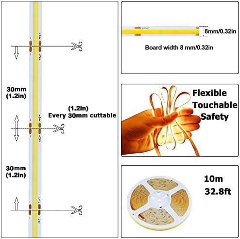 32.8ft/10M 24V COB LED Strip Warm White 3000K 3840LEDs CRI 93+ 6800lm