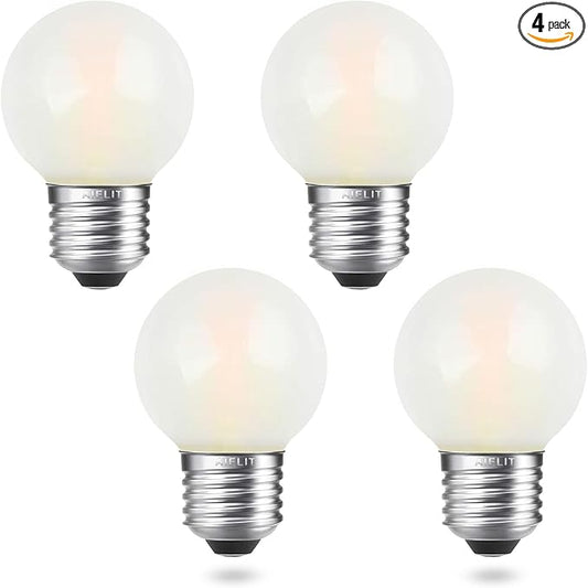 Dimmable 2 Watt Globe Frosted LED Light Bulbs 25W Equivalent, Warm White 2700K, A15/A50 LED Bulb, E26 Medium Base, Antique Filament Edison Decorative Bulb for Chandelier, Ceiling Fan, 4 Pcs
