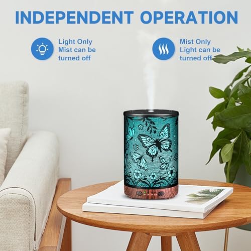 Essential Oil Diffuser 120ML Metal Aromatherapy Diffuser with Timer, Cool Mist Humidifier with Auto Shut-Off & 7 Color Lights for Home Office Spa (Big Butterfly)