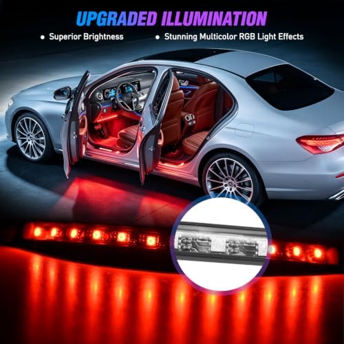 Nilight 4PCS Car Interior Lights RGB Remote Control | 48LED 5V DC Multicolor Music Car Neon Accent Light Strips Under Dash Lighting Kit with Sound Active Function