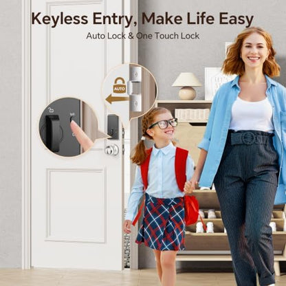 Ulecoce SL02W WiFi Keyless Entry Door Lock with Knob Set, Satin Nickel