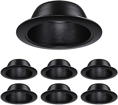TORCHSTAR 6-Pack 6 Inch Recessed Light Trim, Step Baffle, Black