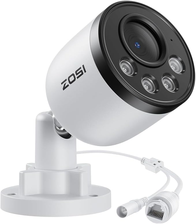 ZOSI 4K PoE Add on Security PoE Camera,8MP CCTV Weatherproof Indoor Outdoor Bullet Surveillance Camera,One-Way Audio,100ft Night Vision,Human Vehicle Detection,Only Compatible with ZOSI 4K POE NVRs
