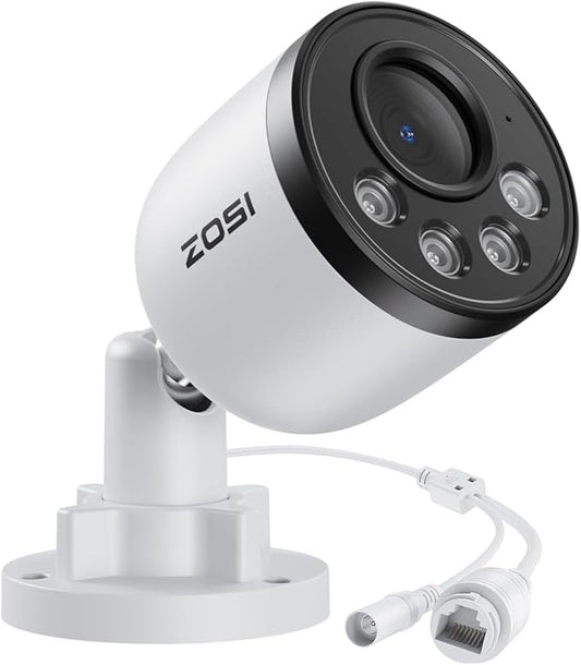 ZOSI 4K PoE Add on Security PoE Camera,8MP CCTV Weatherproof Indoor Outdoor Bullet Surveillance Camera,One-Way Audio,100ft Night Vision,Human Vehicle Detection,Only Compatible with ZOSI 4K POE NVRs