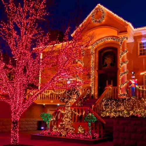 Dazzle Bright 300 LED Christmas String Lights, 100 FT Connectable Waterproof String Lights Green Wire with 8 Modes Christmas Decoration for Indoor Outdoor Party Yard Garden Decor (Red)