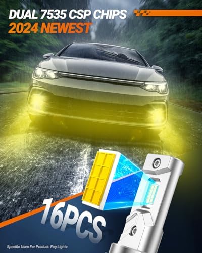 SEALIGHT H11 LED Fog Lights Bulbs Yellow or DRL 16000LM Brightness, H16/H8 Fog Lamps 3000K Amber Light Strong Penetration, 2024 Upgrade Liquid-cooled Copper Tubing H16 Fog Lights for Truck, Pack of 2