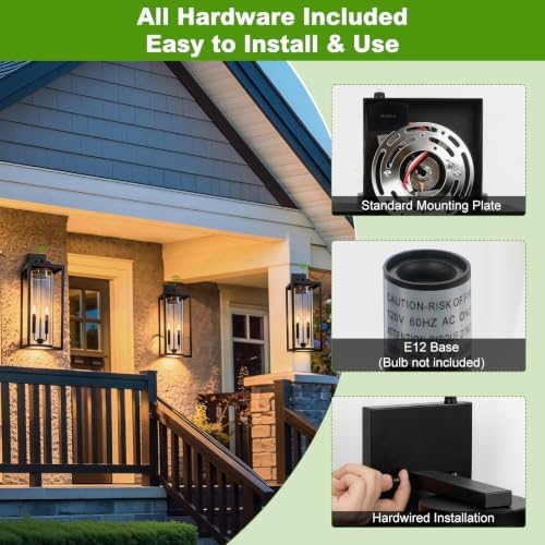 Extra Large 24 Inch Outdoor Wall Lights, Dusk to Dawn Sensor, Black, 2-Pack