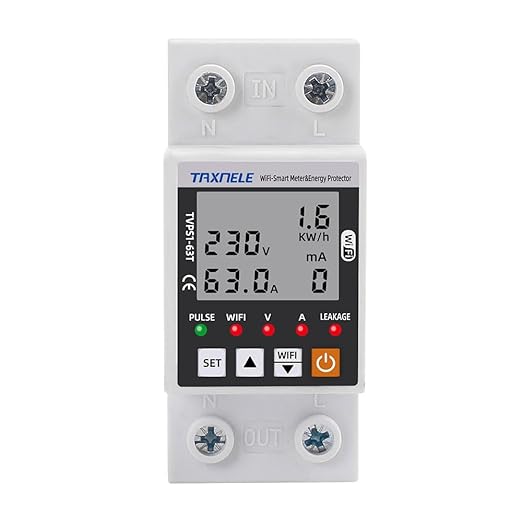 WiFi Smart Energy Meter AC 63A 80-300V WiFi Smart Earth Leakage Over Under Voltage Protector Relay Device Switch Breaker Energy Power kWh Meter Smart Life 110V,Compatible with Alexa Google Home