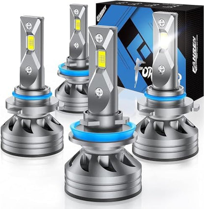 forenner 9005/HB3 H11/H9/H8 Light Kit, Ultra-Bright 6500K White Light, 1:1 Mini Size Easy Install, CANbus Ready, Pack of 4