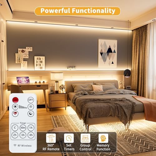 PAUTIX 5V USB COB LED Strip Lights UL-Listed Dotless LED Lights with RF Remote,6.56ft Dimmable 3000K Warm White TV Backlight,Flexible Under Cabinet Tape Lights for Bedroom,Kitchen,Shelves Lighting