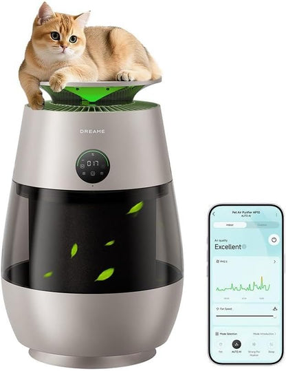 ‌Dreame Pet Air Purifier, 1346 ft² for Home Large Room, NeverChange 5.4-Year Filters for Odor Purification, 360° Visual Collection of Hair, ‌Pet-Friendly Design, APP & Voice Control, AP10-Gold