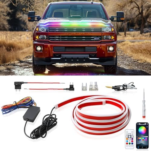 DREAMOTOR 94.5 Inch Car Hood Light Strip, Multicolor Car LED Hood Light
