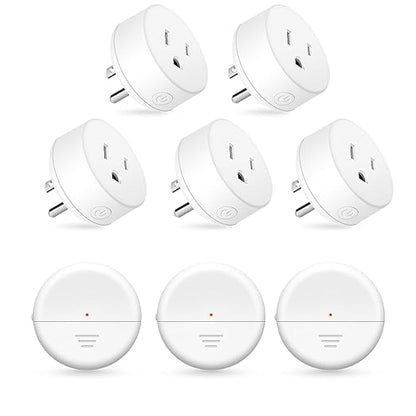 NineLeaf Wireless Motion Sensor Outlet, 15A/1500W, Adjustable Sensing Mode, 260FT Wireless Light Switch Transmitter, No Wiring, Long Time Delay, for Lights, Bathroom Fan, Garage(3Sensor 5Plugs)