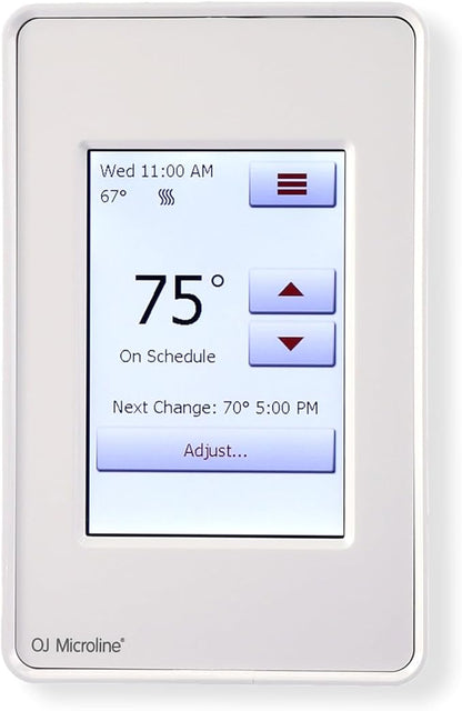 OJ Microline UDG4 Touchscreen Programmable Heated Floor Thermostat w/Class A GFCI - 120/240v Radiant Heat Thermostat - Dual Sensing - Includes Floor Sensor - 3-Year Warranty & USA Product Support