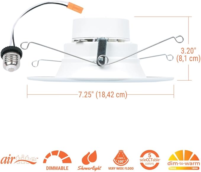 HALO RL 5/6 in LED Recessed Light Trim Selectable Color Temperature 2700K 3000K 3500K 4000K 5000K Dimmable Dim to Warm 600 Lumens Wet Location Indoor Outdoor Retrofit Downlight RL56069FSD2W1EWH