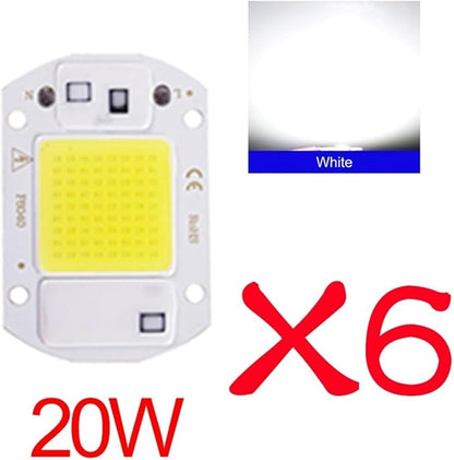 6PCS LED Chip AC 220V F6040 20W/30W/50W COB Lamp Bead Smart IC No Need Driver Outdoor Focus Spotlight Garden DIY Chip Lamp(6PCS 20W White)
