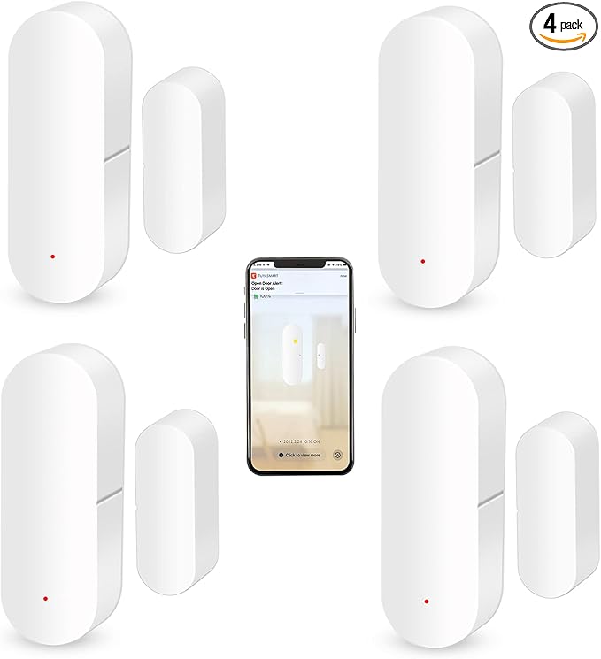 4 Pack WiFi Door Sensor: Smart Window Contact Sensor, App Alerts, Programmable with Tuya/Smart Life Devices for Home Security & Smart Home Automation, Compatible with Alexa Google Assistant