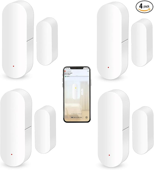 4 Pack WiFi Door Sensor: Smart Window Contact Sensor, App Alerts, Programmable with Tuya/Smart Life Devices for Home Security & Smart Home Automation, Compatible with Alexa Google Assistant