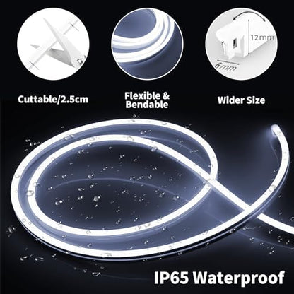 iNextStation White LED Light Strip 16.4FT Neon Rope Light (with DC12V Plug)