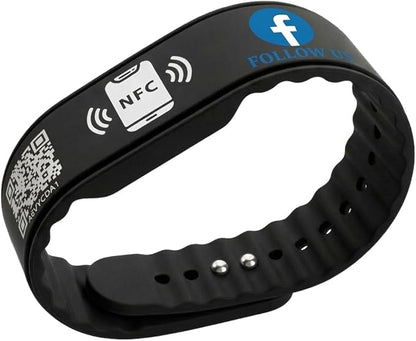 Smart NFC Social Media Wristband – Silicone QR Bracelet for Facebook, Instagram & Google Reviews | Waterproof | Lifetime Link Update | Analytics Dashboard (NFC-WB-FB-BLK-V1)