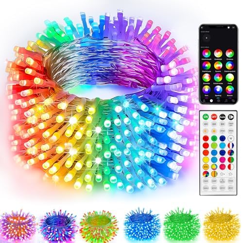 TW SHINE Smart Christmas Lights, 300 LED 98.5FT Color Changing Halloween String Lights Clear Wire with Remote & APP, Waterproof RGB Christmas Tree Light for Outdoor Indoor Decorations